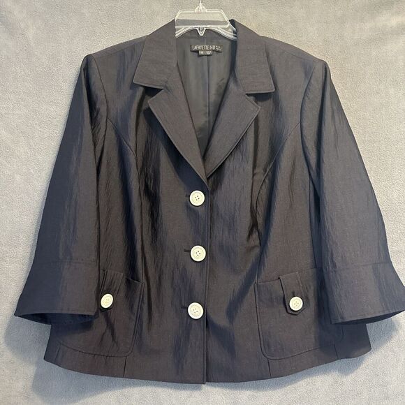 Lafayette 148 New York Button Front Blazer Jacket Size 18 Black Silk Blend - Picture 1 of 9